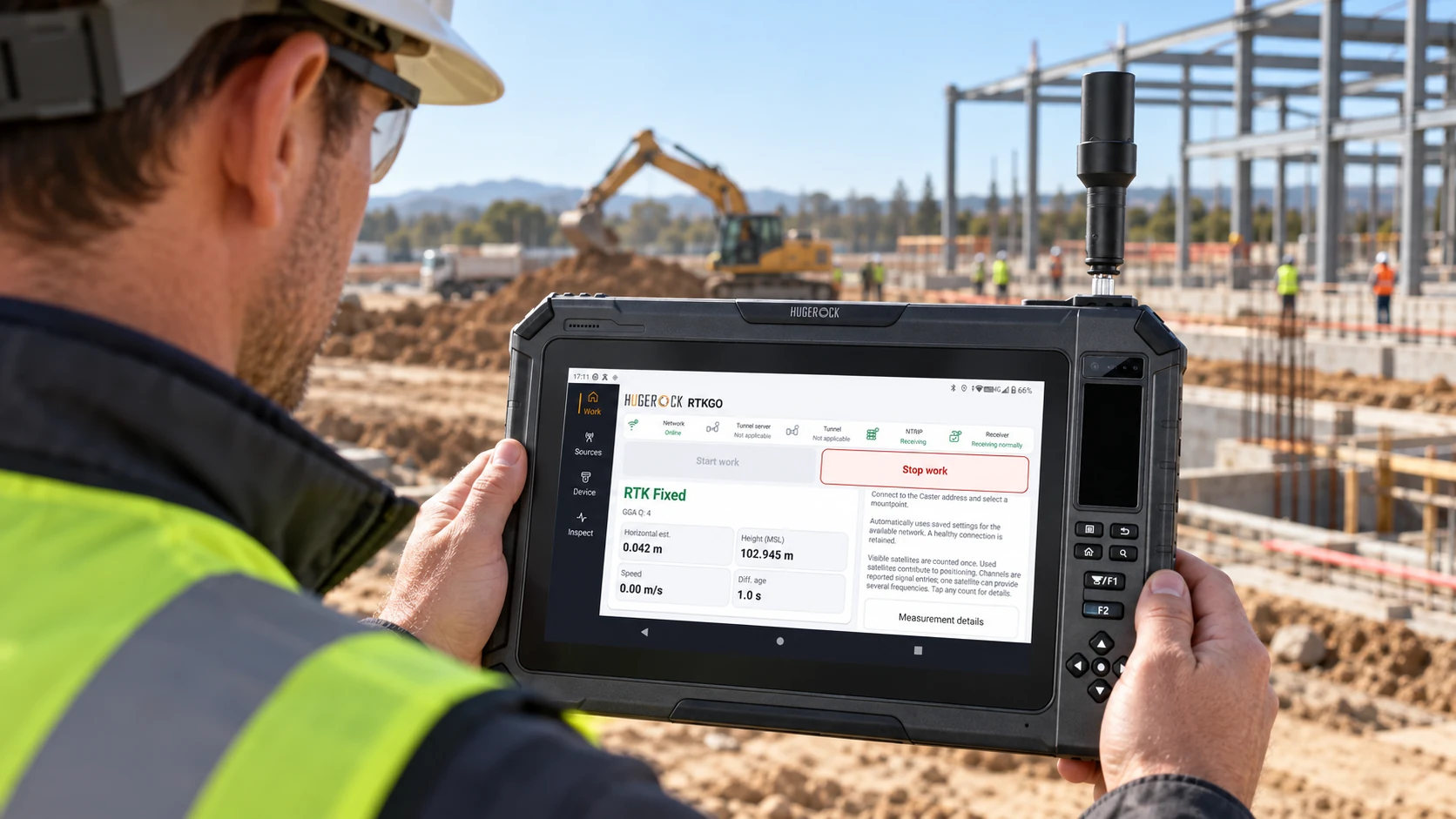 G101M large-site review application illustration with RTKGO positioning interface
