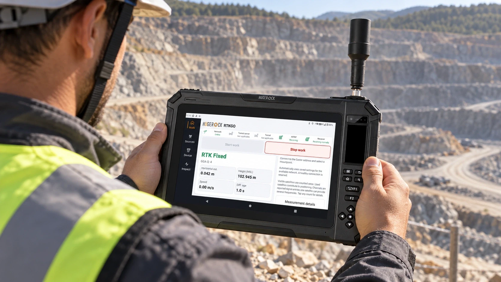 G101M mining terrain records application illustration with RTKGO positioning interface