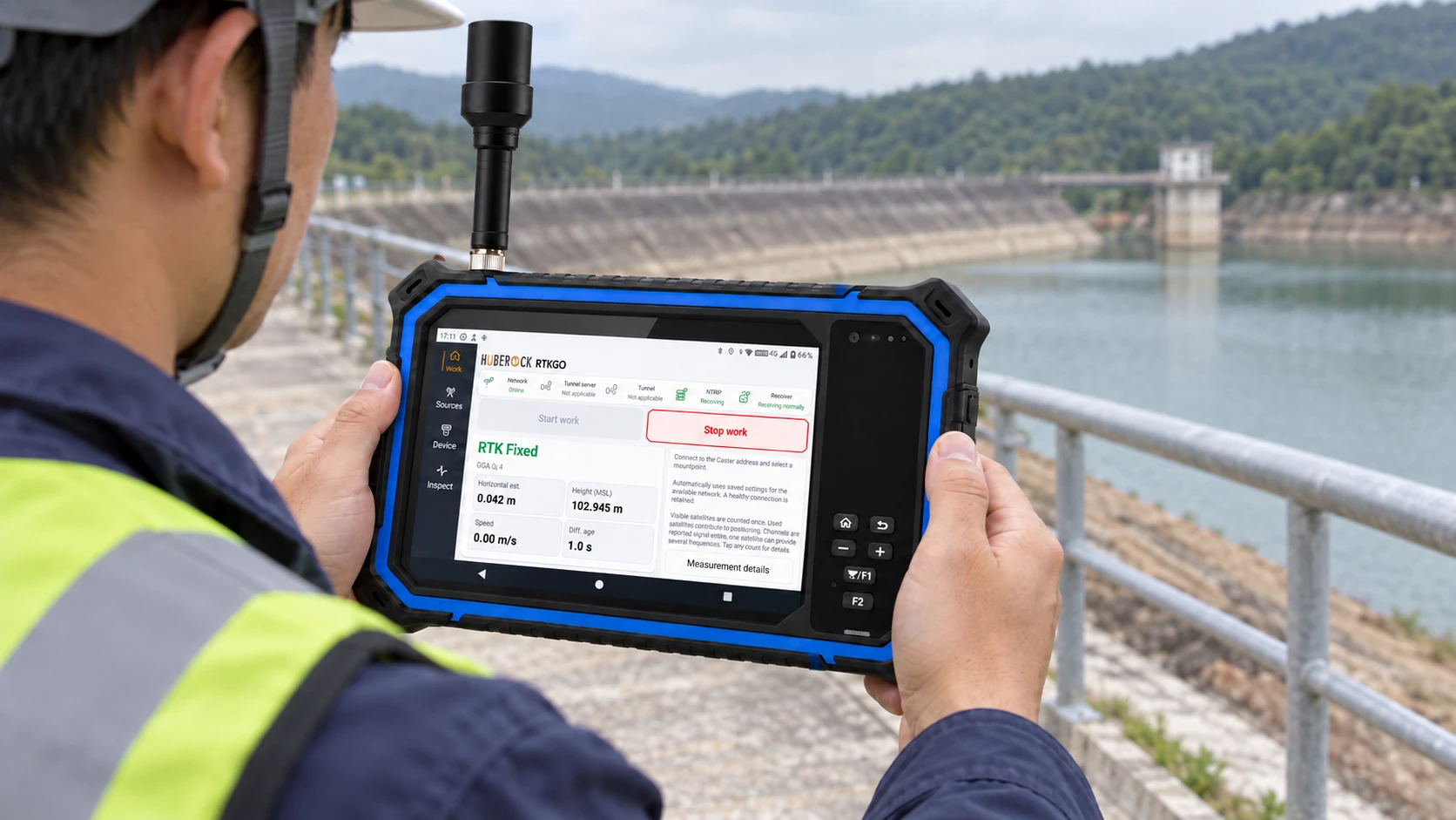 G80M water infrastructure inspection application illustration with RTKGO positioning interface