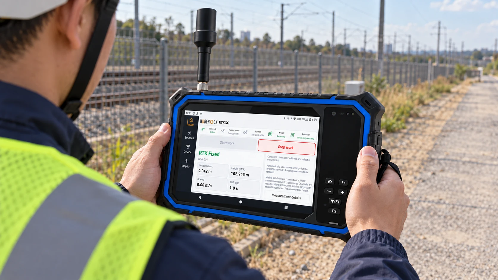 G80M rail corridor asset survey application illustration with RTKGO positioning interface