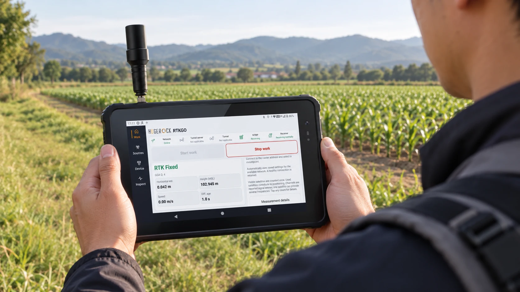 H81 RTK 5G-M60 agricultural field survey application illustration with RTKGO positioning interface