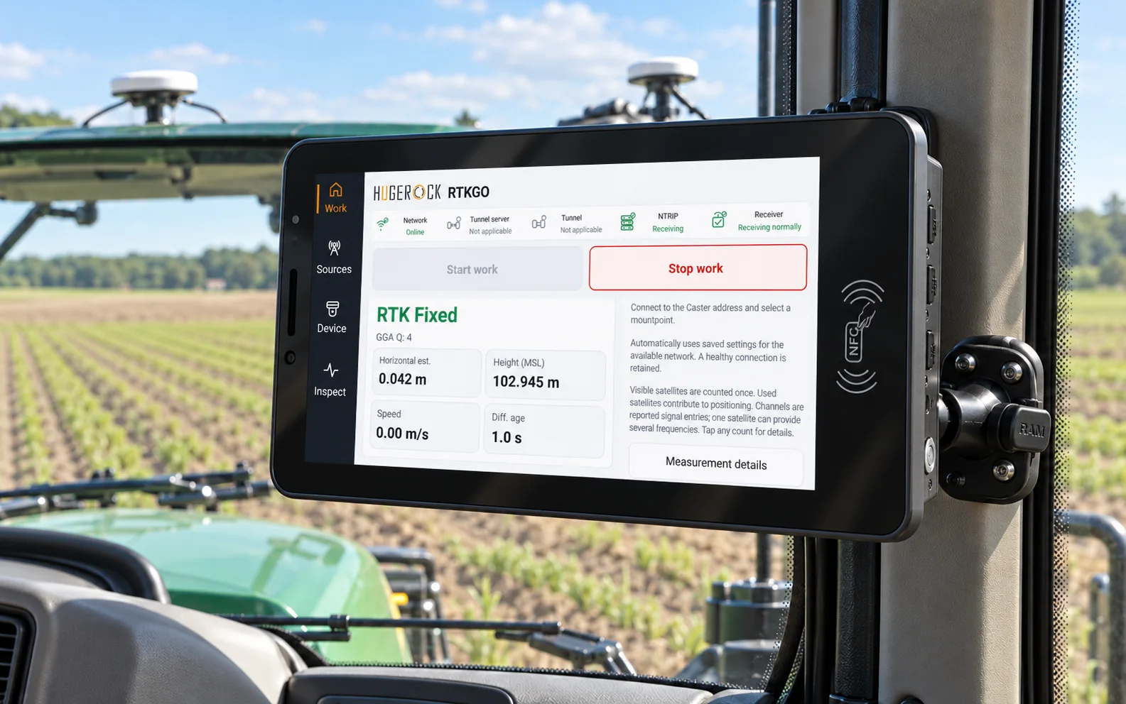 GK101M vehicle terminal installation illustration in an agricultural machine cab
