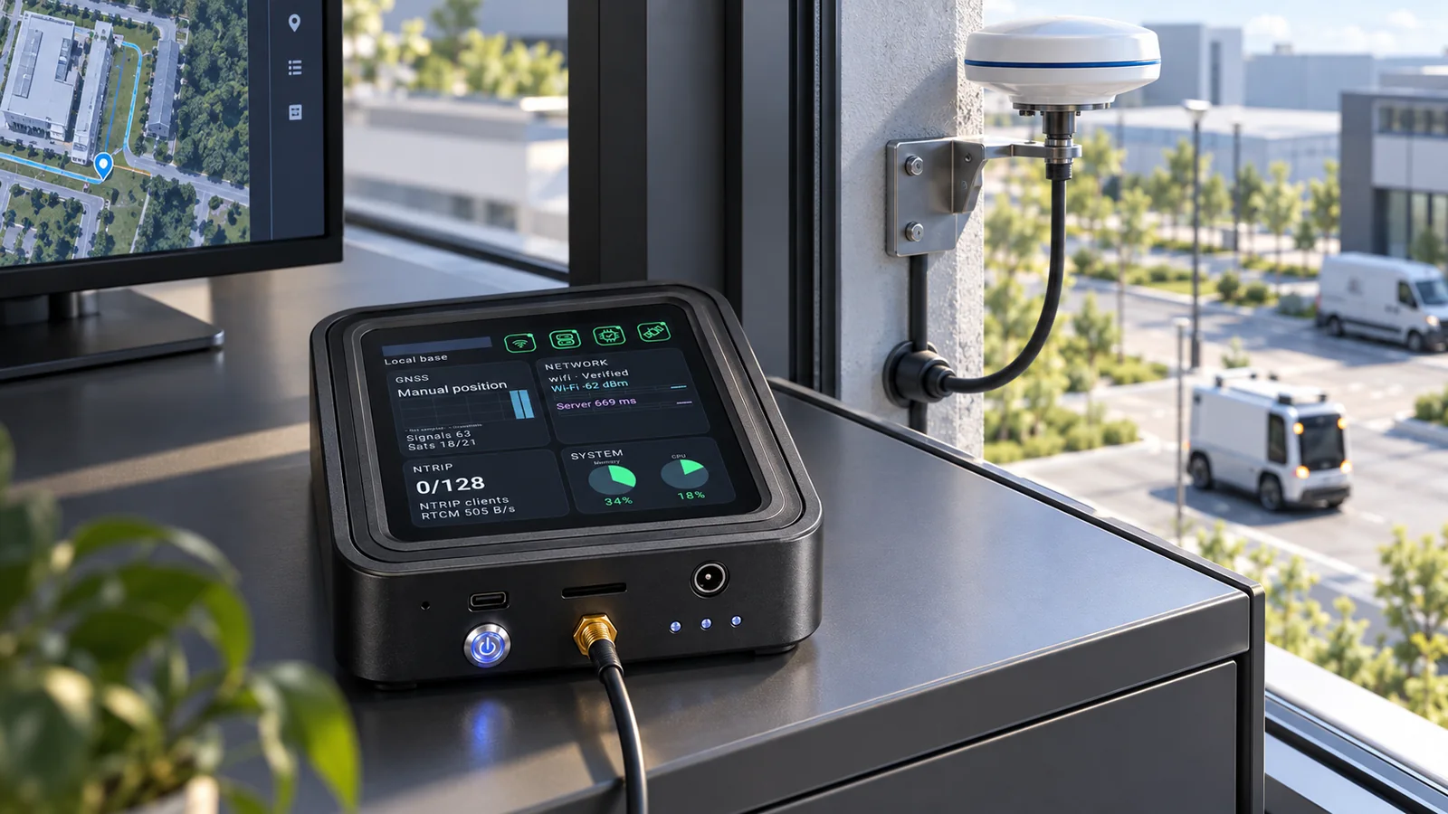 GB30 indoor reference installation for an outdoor robotics positioning application