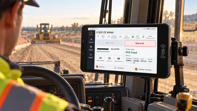 GK101M grader cab review application illustration with RTKGO positioning interface