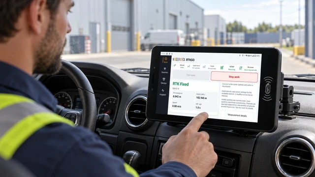 GK101M utility vehicle positioning application illustration with RTKGO positioning interface