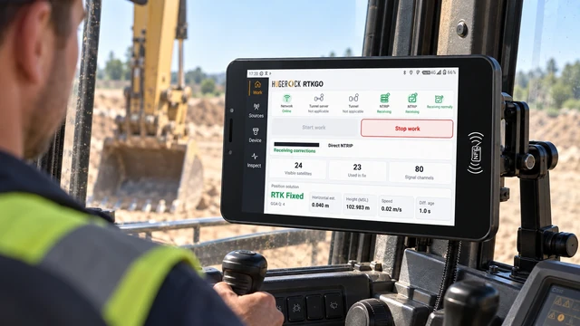 GK101M excavator positioning integration application illustration with RTKGO positioning interface